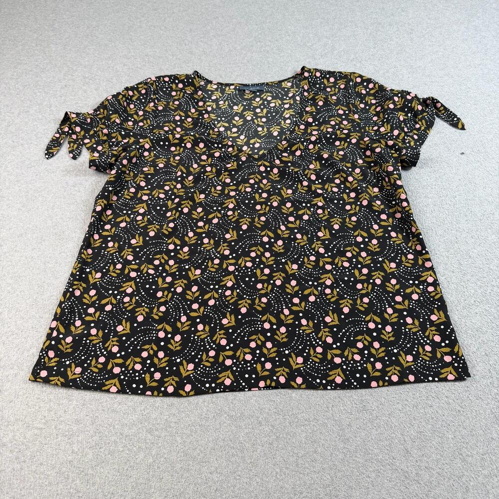 ModCloth Shirt Womens XL Black Floral Tie Sleeve Boho Floral Lightweight Twee